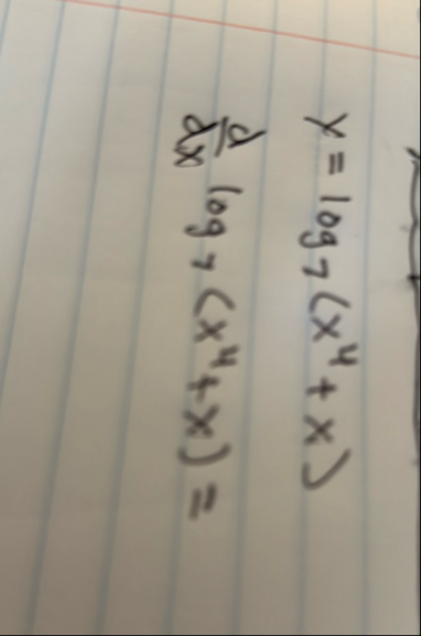 y = l o g 7 ( x 4 x ) d d x l o g 7 ( x 4 x ) =