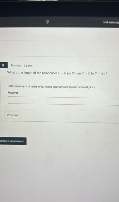 8 Formula 1 point What is the length of the polar