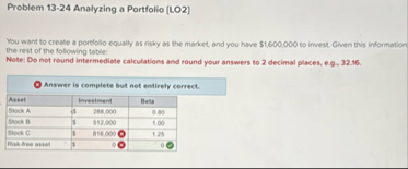 Problem 1 3 - 2 4 Analyzing a Portfolio [ LO 2 ]