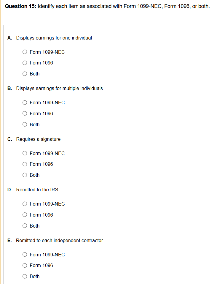 Question 1 5 : Identify each item as associated