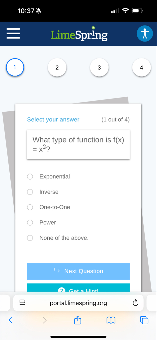 1 0 : 3 7 LimeSpring 1 2 3 4 Select your answer (