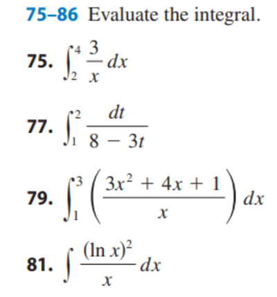 7 5 - 8 6 Evaluate the integral. ( l n x ) 2 x d x