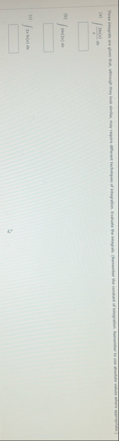 ( a ) 2 l n ( x ) x d x ( b ) 2 l n ( 2 x ) d x (