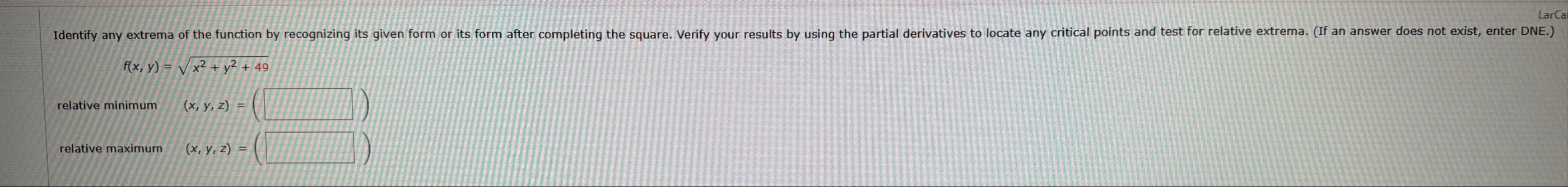 LarCa f ( x , y ) = x 2 y 2 4 9 2 relative