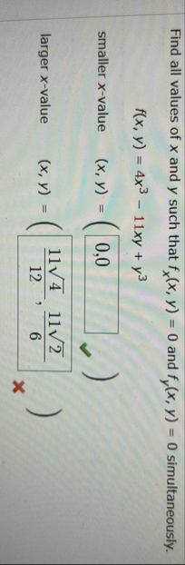 Find all values of x and y such that f x ( x , y