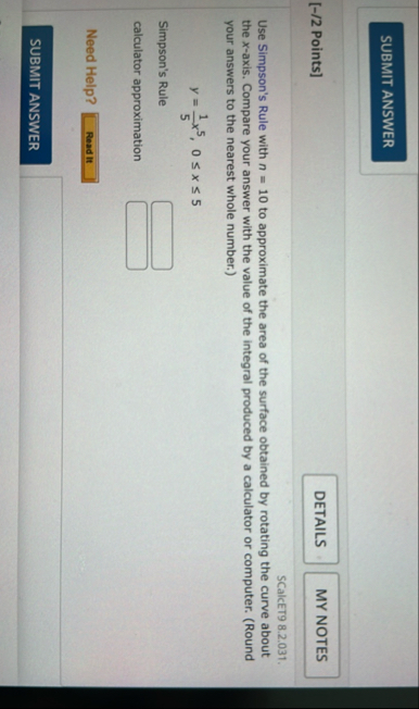 [ - / 2 Points ] SCalcET 9 8 . 2 . 0 3 1 . Use