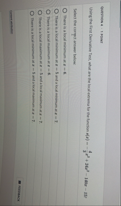QUESTION 4 1 POINT Using the First Derivative