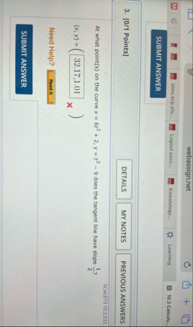 [ 0 / 1 Points ] PREVIOUS ANSWERS SCalcET 9 1 0 .