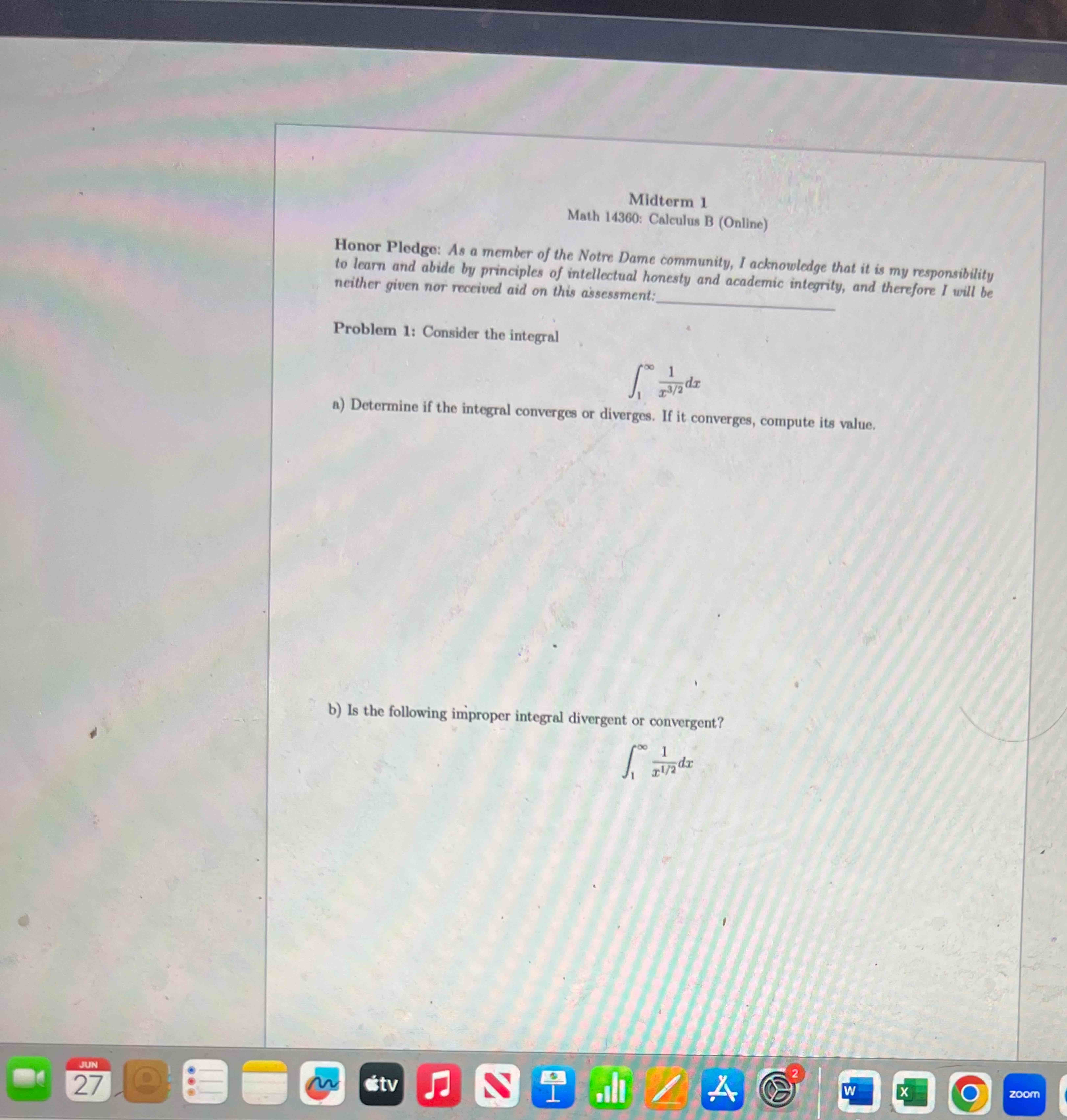 Midterm 1 Math 1 4 3 6 0 : Calculus B ( O n l i n