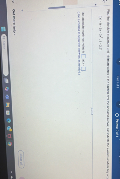 Part 1 of 2 Points: 0 of 1 Find the absolute