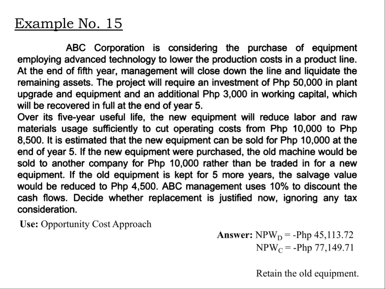 Example No . 1 5 ABC Corporation is considering