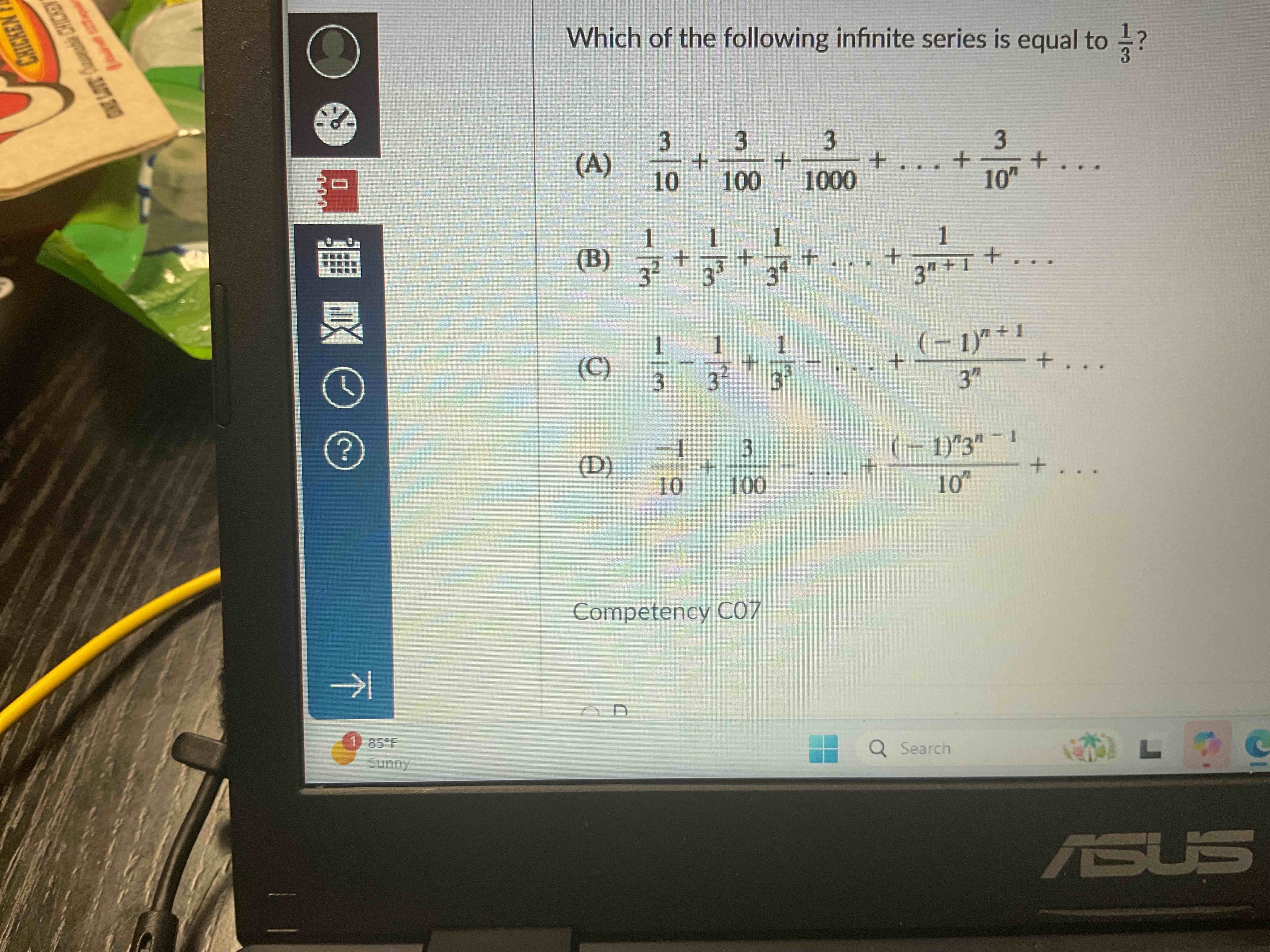 Which o f the following infinite series i s equal