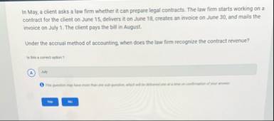 In May, a client asks a law firm whether it can