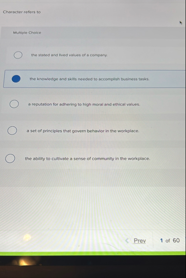 Character refers to Multiple Choice the stated