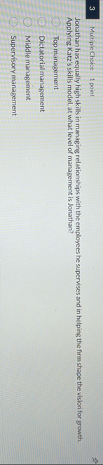 3 Multiple Choice 1 point Jonathan has equally