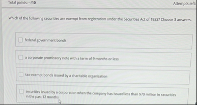 Total points: - / 1 0 Actempts left: Which of the