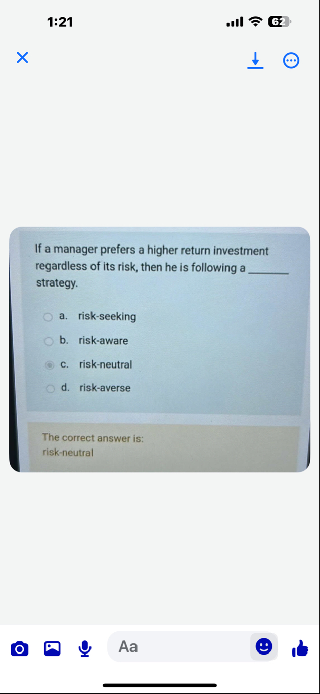 1 : 2 1 6 2 If a manager prefers a higher return