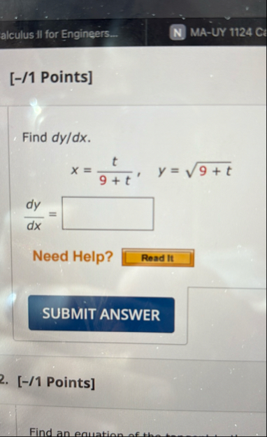 alculus il for Engineers... MA - UY 1 1 2 4 Ck [