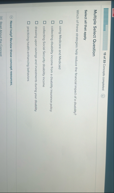 1 3 of 3 3 Concepts completed Multiple Select