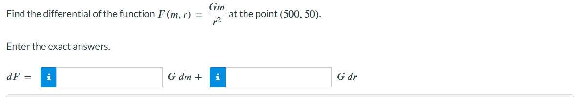 Find the differential o f the function F ( m , r