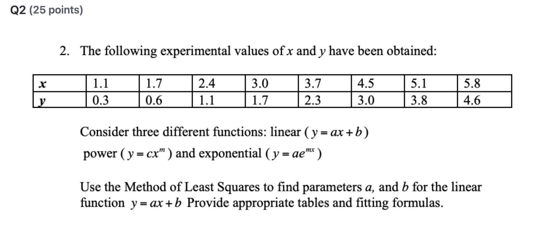 Q 2 ( 2 5 points ) The following experimental