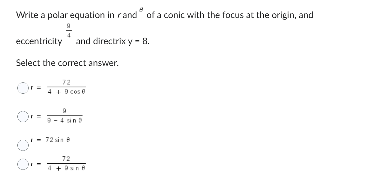 Write a polar equation i n r and ? ( ) o f a