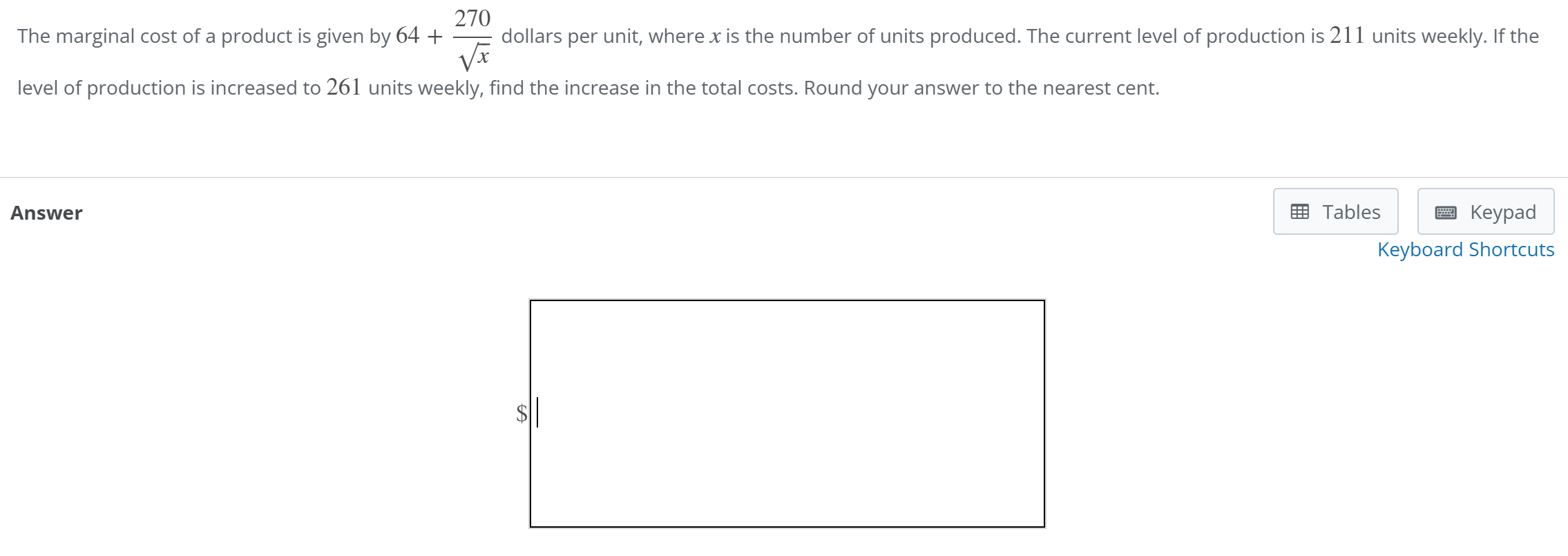 The marginal cost of a product is given by \ ( 6