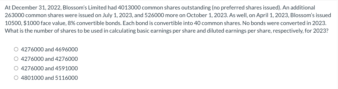 At December 3 1 , 2 0 2 2 , Blossom's Limited had