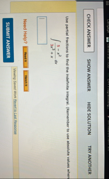 SHOW ANSWER HIDE SOLUTION TRY ANOTHER Use partial