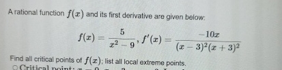A rational function f ( x ) and its first