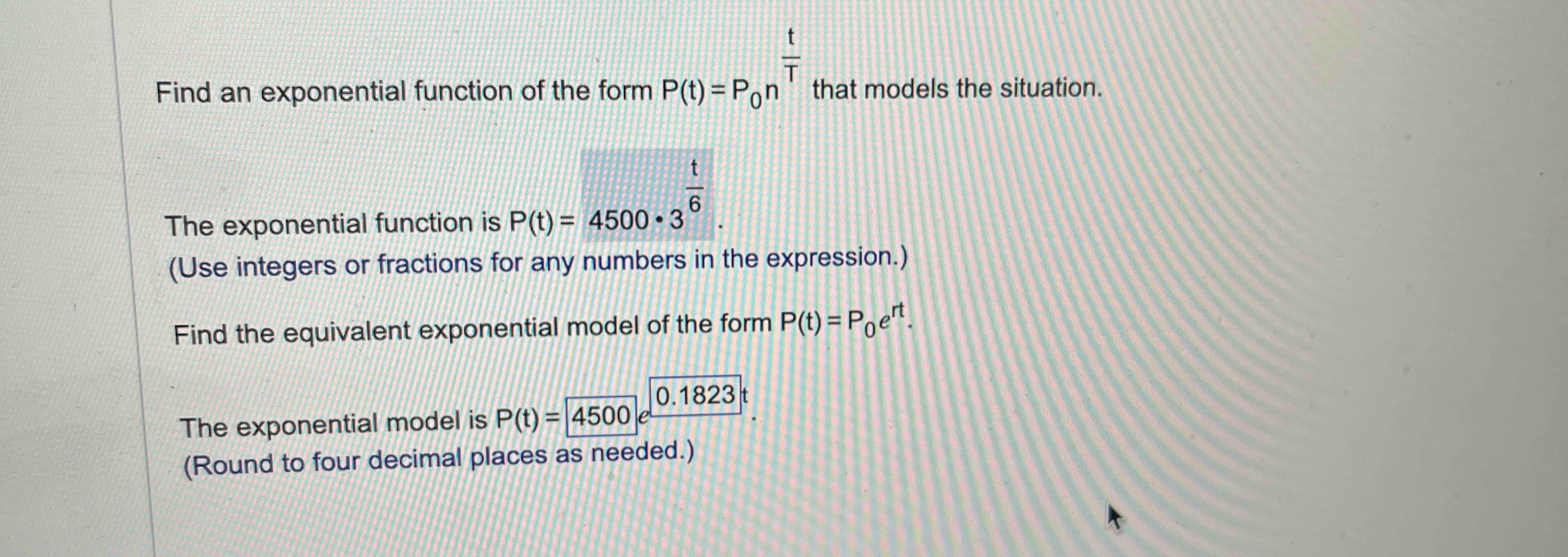 Find a n exponential function o f the form P ( t