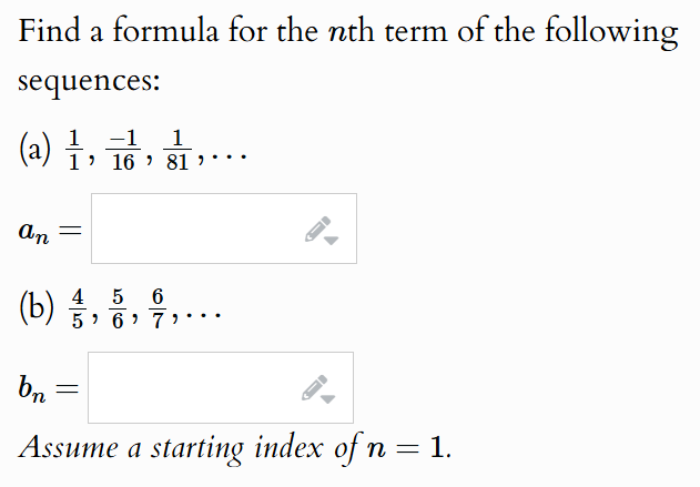 Find a formula for the n t h term o f the