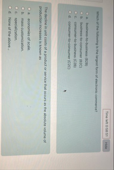 Time left 0 : 5 8 : 5 1 Which of the following is