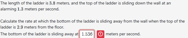 The length of the ladder is 3 . 8 meters, and the