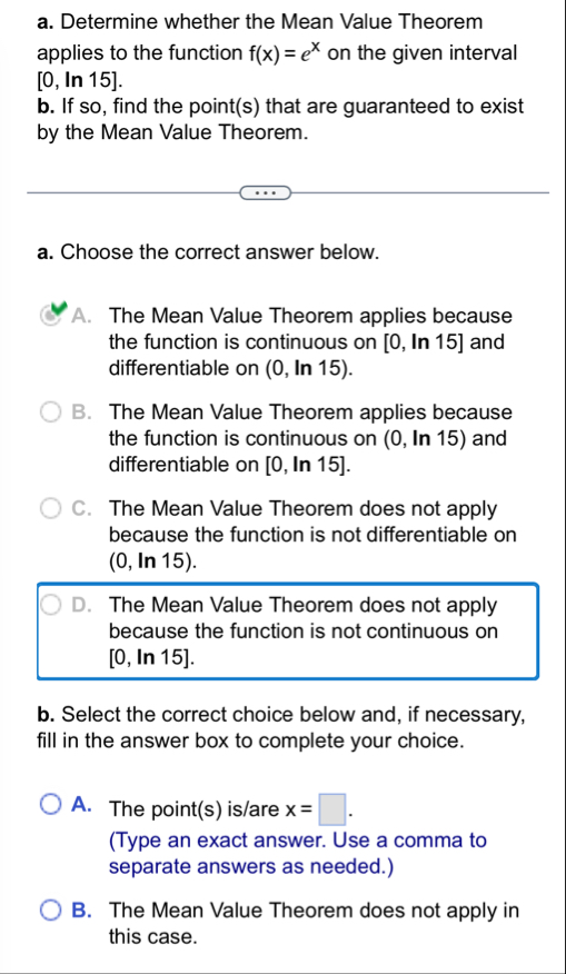 a . Determine whether the Mean Value Theorem