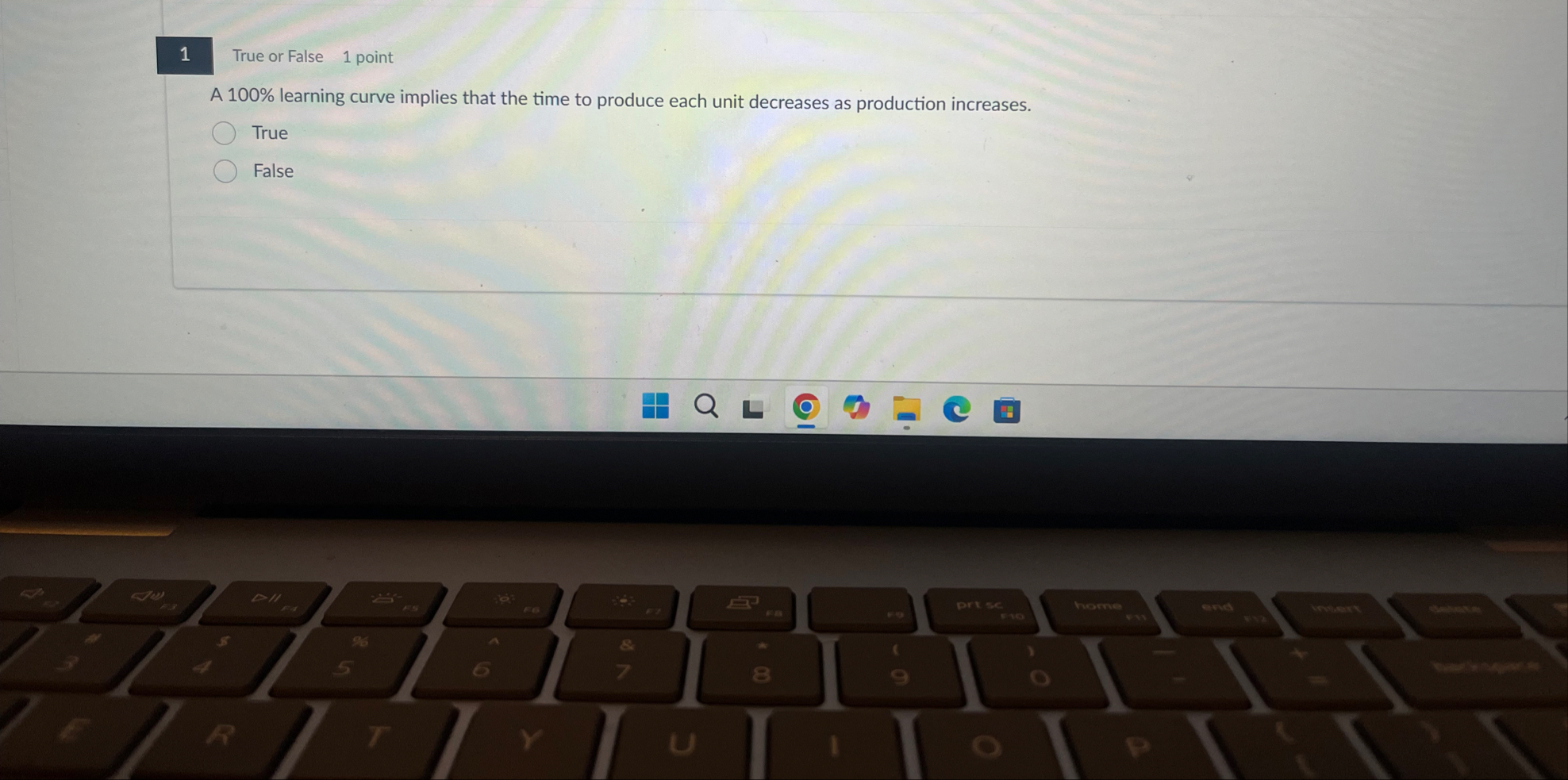 1 True or False 1 point A 1 0 0 % learning curve