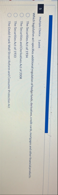 5 Multiple Choice 1 point Which legislative act