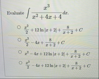 Evaluate x 3 x 2 4 x 4 d x x 2 2 1 2 l n | x 2 |