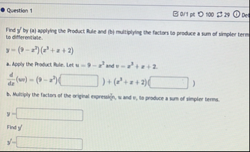 Question 1 0 1 p t 1 0 0 2 9 De Find y ' by ( a )