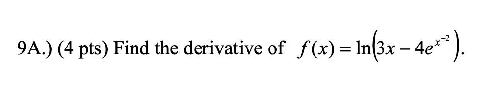 9 A . f ( x ) = ln ( 3 x - 4 e ^ ( x ^ ( - 2 ) )