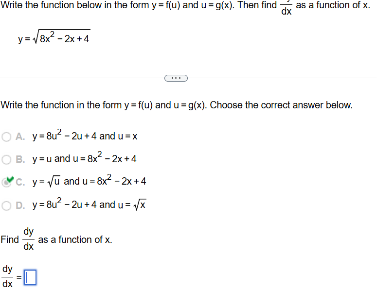 Write the function below i n the form y = f ( u )