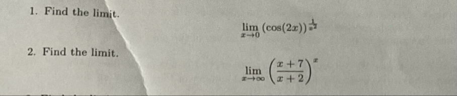 Find the limit . Find the limit . lim x 0 ( c o s