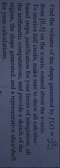 Find the volume of the shape generated by f ( x )