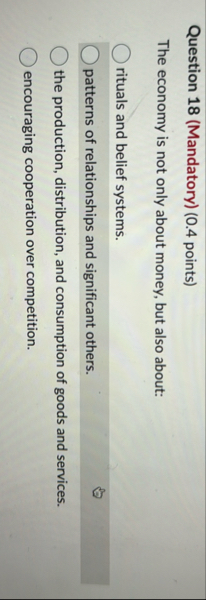 Question 1 8 ( Mandatory ) ( 0 . 4 points ) The