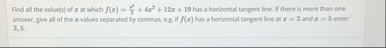 Find all the value ( s ) of x at which f ( x ) =