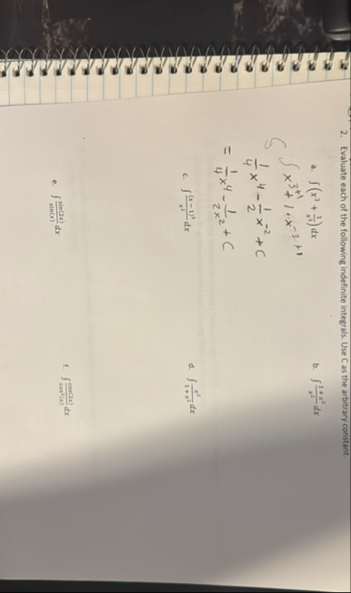 Evaluate each of the following indefinite