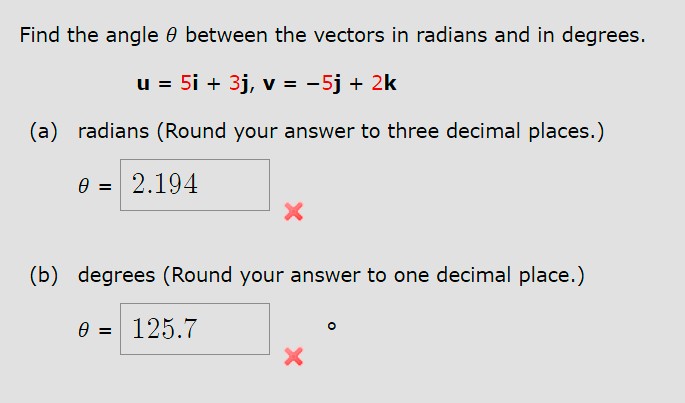 Find the angle b e t w e e n the vectors i n