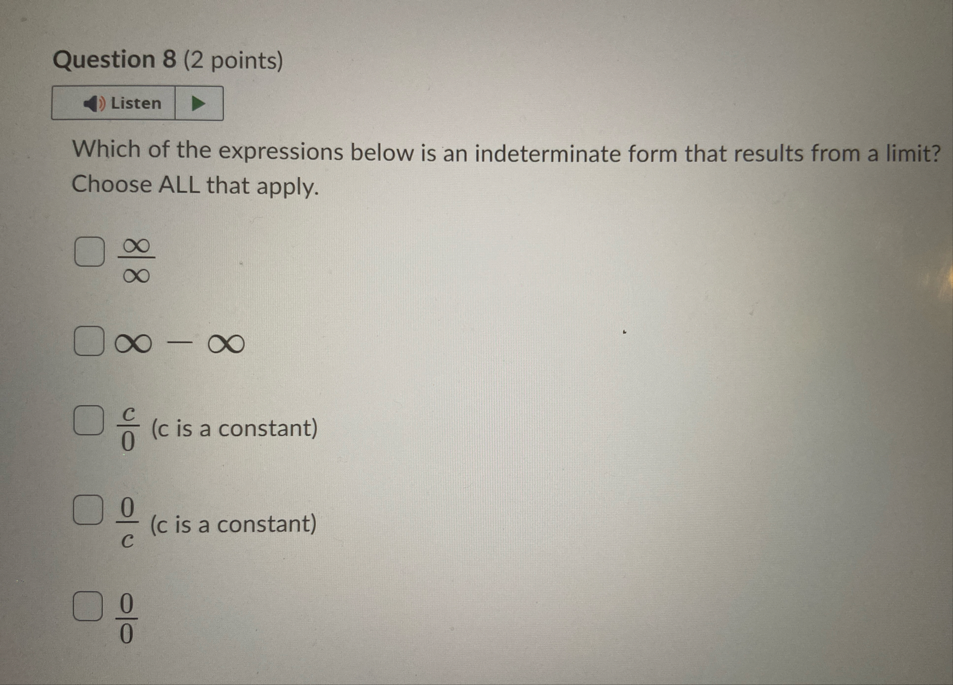 Question 8 ( 2 points ) Which of the expressions