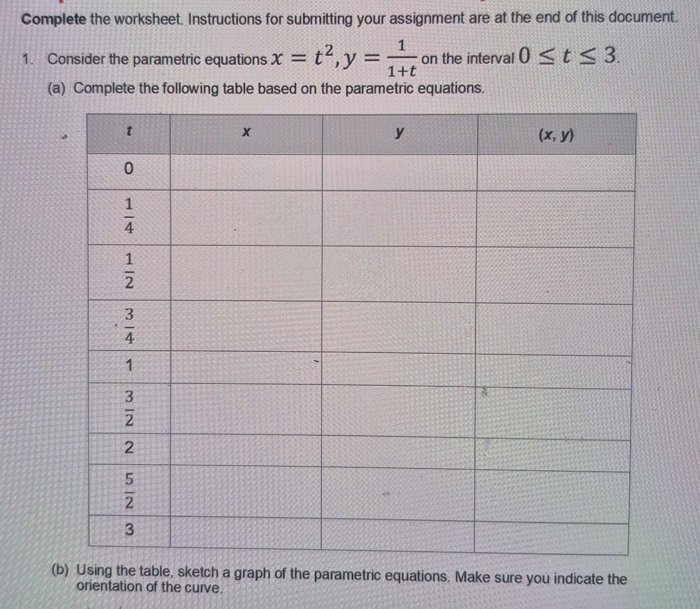 Complete the worksheet. Instructions for