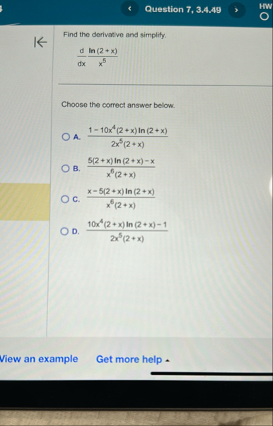 Question 7 , 3 . 4 . 4 9 HW Find the derivative